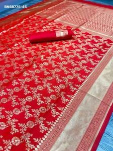 Sari de Seda Lichi Tradicional India de Diseño de la Mejor Calidad con Trabajo Jacquard, Proveedor y Exportador Mundial de Moda Femenina - Product Image 3