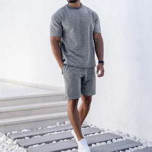 Mens Grey Textured T Shirt And Shorts Set Slim Fit Summer Casual Matching Set Lightweight Breathable Cotton Polyester Outfit - Product Image 6