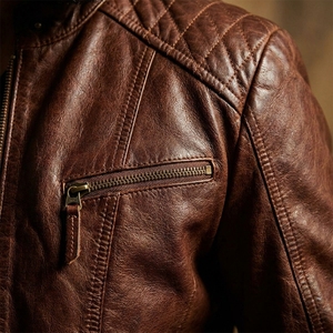 Chaqueta de cuero informal para mujer, estilo motociclista, cuello alto, con cremallera, para otoño e invierno - Product Image 2