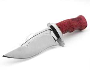 Couteau utilitaire robuste en acier avec double garde croisée en acier poli et manche en bois de burl stabilisé rouge cramoisi - Product Image 5