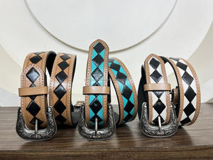 <b>Top</b> Brand Professional Manufacturer Checkered Hand Tooled Cowhide Leather Belt for Unisex Genuine High Grade Adjustable Belts - Product Image 6