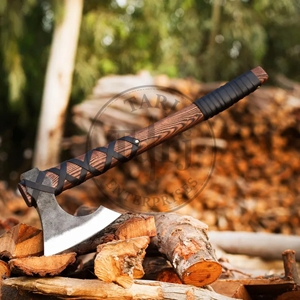 Hache de survie industrielle artisanale avec manche en bois, acier à haute teneur en carbone, hachette de camping, marque privée, OEM, vente en gros, usage extérieur, cuir - Product Image 2