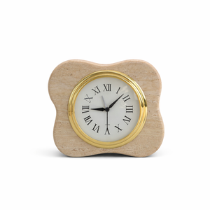 Horloge élégante en pierre avec chiffres romains et finition dorée pour la décoration de bureau, horloge de table en marbre classique, design vintage - Product Image 1