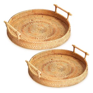 Luxury <b>vanity</b> tray from rattan boho style home living room <b>table</b> kitchen decorative trays with handle - Product Image 1