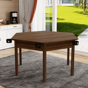Table de jeu hexagonale avec pieds en bois massif, plateau amovible, tapis de jeu antidérapant - Table de jeu en bois massif pour 6 joueurs - Product Image 2