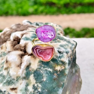 Indian Manufacturer Natural Geode Druzy <b>Ring</b> Brass Gold Electroplated Edged <b>Adjustable</b> <b>Ring</b> Wedding & Engagement Handmade <b>Ring</b> - Product Image 2