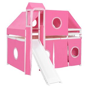 Pink Full Size Loft <b>Bed</b> <b>with</b> <b>Tent</b> and Tower for Kids' Rooms - Product Image 3