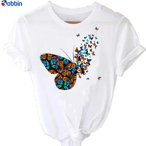 Camiseta estampada de manga corta para mujer, estilo dulce, top con estampado de rosas y mariposas, holgada y transpirable - Product Image 4