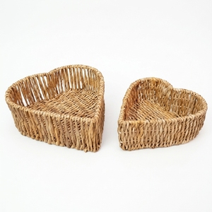 Cesta de Almacenamiento de Fibra Natural, Cesto Tejido en Forma de Corazón, Organizador Anidable Hecho a Mano, Juego de 2 Cajas Decorativas Boho de Artesanía Balinesa - Product Image 1