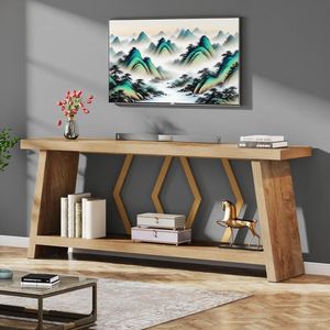 Consolle stretta a 2 livelli per soggiorno, elegante tavolino da divano - Product Image 1