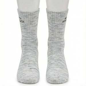 Crew <b>Socks</b> Gray Marled Letter Print Breathable Cotton Adult Spring Casual <b>Socks</b> - Product Image 1