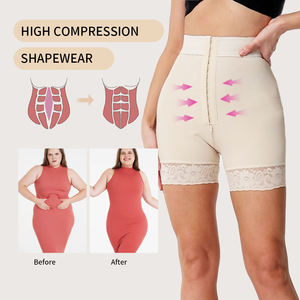 High Waist Beige Shaping Shorts With Lace Trim Breathable Knitted Spandex Nylon Women's Skinny Fit Fashion Underwear - Product Image 4