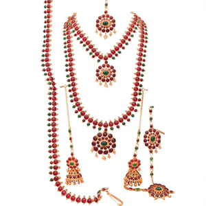 South Indian Kemp Style Wedding Earring Set-Rose Gold Antique Gold & Rhodium Plated Fine Jewelry - Product Image 2