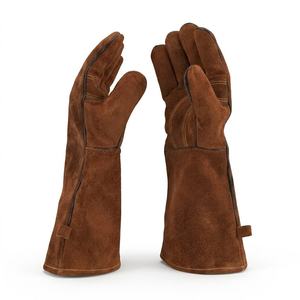 Gants de soudage électriques en cuir de vachette 35 cm, doublés polaire, avec pouce à ailettes, résistants à la chaleur MIG – Stock direct usine Special Crown - Product Image 2