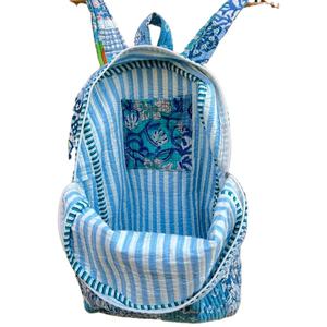 Mochila Acolchada a Rayas para Niñas, Hecha a Mano, de Algodón, para la Escuela, Ligera, para Viajes, con Múltiples Bolsillos, Estilo Boho, 20 Pulgadas - Product Image 1