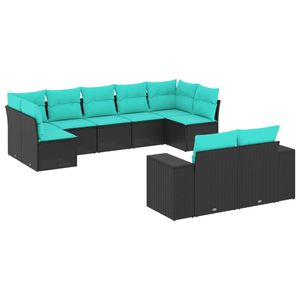 Conjunto de Sofás Negros para Patio con Cojines Azules, Conjuntos para Jardín - Product Image 2