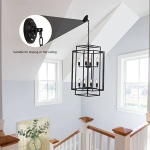 Lampadario a sospensione geometrico nero moderno a 8 luci da 18 pollici con struttura in metallo industriale, luce regolabile per soggiorno e sala da pranzo - Product Image 6