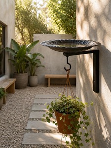 Comedero para pájaros de hierro hecho a mano, nuevo, artesanal, para montar en la pared, con ganchos, soporte para alimentación, para decoración exterior, fácil de instalar. - Product Image 4