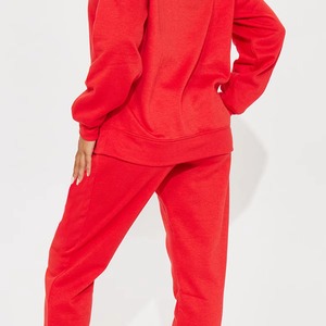 Ensemble sweat-shirt et pantalon de jogging en polaire rouge pour femme, col rond, manches longues, couleur unie, coupe ample décontractée, tenue assortie toutes saisons - Product Image 6
