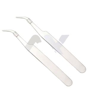 Pince à épiler en acier inoxydable argenté avec pointe courbée, applicateur d'extensions de cils, pince à maquillage, lot de 2 pièces - Product Image 1