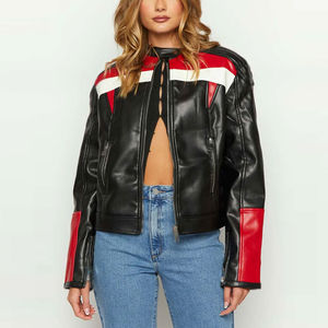 High Quality Womens <b>Leather</b> <b>Jacket</b> Custom Made Multi Color Zipper Loose Full Sleeve Oversized Coat Female New Fashion Lady - Product Image 2