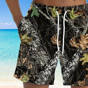 Pantalones Cortos Casuales de Poliéster con Camuflaje de Hojas de Árbol, de Secado Rápido, Cortavientos, con Cintura Acanalada en Contraste, Holgados, con Cordón Ajustable, Transpirables, para Verano y Estilo Urbano - Product Image 2