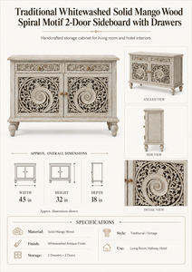 Excellent Quality Eco-Friendly Traditional Solid Wood Spiral Motif 2 Door Sideboard Drawers Space Saving Living Room Hotel Use - Product Image 5