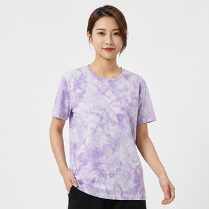 Men's <b>Tie</b>-Dye Short Sleeve T-Shirt O-Neck Regular Fit Casual <b>Knitted</b> Purple White Patterned Summer Wear - Product Image 2