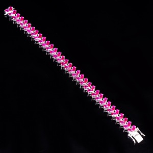 Beautiful Heart Cut Pink Sapphire Gemstone 925 <b>Silver</b> Plated Tennis <b>Charm</b> Bracelets Set For Women And Girls Wear On Occasions - Product Image 1