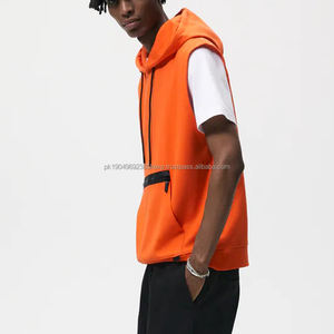 Sudadera de calidad personalizada para hombre, Sudadera con capucha naranja en blanco, bolsa deportiva con cremallera, bolsillo, sudadera sin mangas de invierno para niño, diseño de moda - Product Image 3