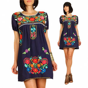 Robe moulante à manches courtes pour femmes, robe longue élégante mexicaine, vêtements mexicains - Product Image 6