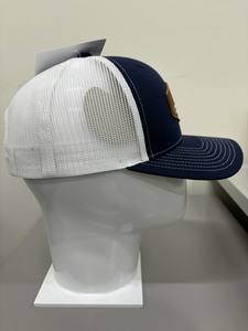 <b>Navy</b> Blue 6-Panel Trucker <b>Hat</b> With Brown Leather American Flag Patch Adjustable Unisex Casual Gorras Trucker Caps in Vietnam - Product Image 4