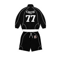 Ensemble de survêtement Division Crew noir à manches longues avec fermeture éclair sur le devant, streetwear pour hommes et enfants, respirant, 100% coton, écologique, uni
