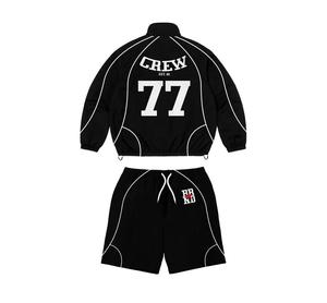 Conjunto Deportivo Division Crew Negro, Manga Larga, Cierre Frontal, Ropa Urbana para Hombre, Pantalones Cortos Transpirables de Poliéster con Logotipo Estampado - Product Image 4