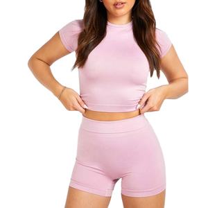 Femmes été décontracté deux pièces tenues O cou surdimensionné T-Shirt haut et Biker Shorts ensembles taille M coton rose couleur ensembles 2026 - Product Image 1