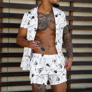 Nouvel ensemble homme été respirant décontracté t-shirt à manches courtes et short personnalisable 100% coton 2 pièces 300g transfert thermique - Product Image 3