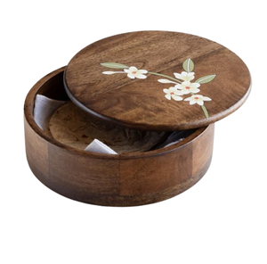 Rounded Shape Mango Wood Mexican Tortilla Warmer Food <b>Storage</b> & Container Dinnerware Basket Wooden Roti <b>Box</b> with Lid - Product Image 3