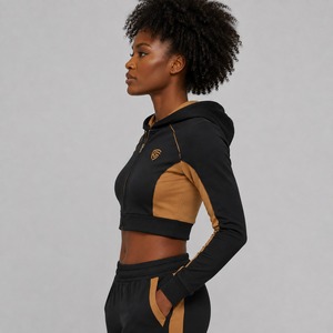 Women's Winter Solid Color <b>Long</b> <b>Sleeve</b> <b>Crop</b> Top Hoodie Front Zipper Breathable Eco-Friendly Canvas Fabric Custom Printed - Product Image 3