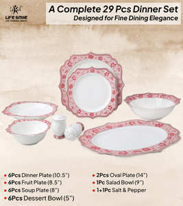 Service de table de luxe 29 pièces en porcelaine fine avec élégante bordure florale rose – Design haut de gamme et premium - Product Image 2