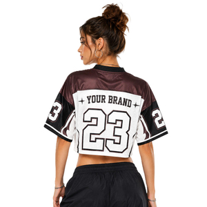 Maillot de football américain court unisexe, streetwear d'été, col en V, maille, manches trois quarts, crop top OEM personnalisable dégradé - Product Image 4