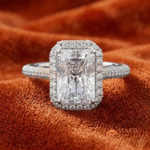 925 Sterling <b>Silver</b> <b>Emerald</b> Cut Moissanite Halo Engagement <b>Ring</b> Luxury Bridal Jewelry Gift Women USA Trend - Product Image 1