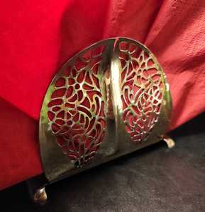 Vintage Metal Napkin Holder Stand <b>Semi</b>-<b>Circle</b> Filigree Design Silver Lace <b>Table</b> Decor Party Use Durable - Product Image 4