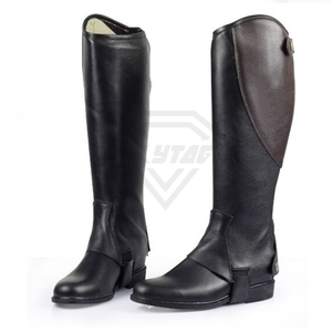 Oxytag Sports Unisex English High Quality Horse Riding <b>Half</b> <b>Chaps</b> Genuine Leather Zipper Closure High Waist Equestrian Sets - Product Image 4
