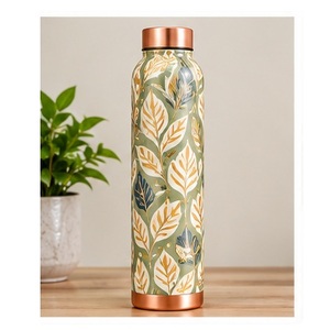 Bouteille d'eau florale en cuivre avec couvercle en cuivre, gourde de voyage portable, motif fleur de pêcher pur - Product Image 4