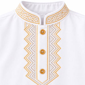 Thobe blanc pour bébés garçons avec bordure dorée, manches longues, Jubba Kandura islamique, vêtements arabes musulmans pour nourrissons et tout-petits, vêtements pour l'Aïd - Product Image 6