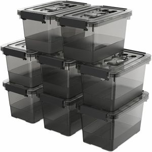Set di 8 Contenitori in Plastica Nera con Chiusura e Maniglia Trasparente, Capacità 4 Quarti, Coperchi per Scatole Multiuso - Product Image 3