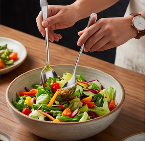 Classic Salad Server Duo Stainless Steel Satin <b>Mirror</b> Polish Deep Oval Spoon Perfect For Luxurious Party And Gifting Handcrafted - Product Image 5