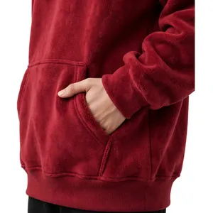 Custom <b>Women</b> Wine <b>Red</b> Oversized Fleece Pullover <b>Hoodie</b> Sweatshirt Kangaroo Pocket OEM Private Label Manufacturer - Product Image 4
