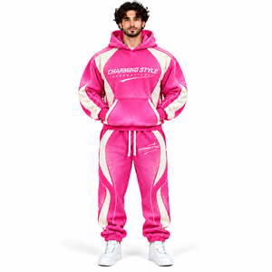 Ensemble de survêtement unisexe en coton surdimensionné, imprimé léopard personnalisé, deux pièces, sweat à capuche zippé et pantalon de survêtement épais - Product Image 5