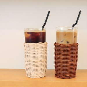 Water Cup Glass Pitchers Rattan <b>Wrapped</b> Drink Tumbler Woven Pitcher Cups Holder Drinkware Housewarming Gifts - Product Image 3
